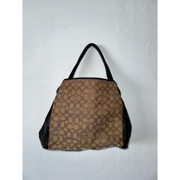 Coach Signature Canvas Leather Hobo Bag Brown Khaki Monogram 